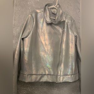 Wonder Nation Metallic Shiny Sliver Asymmetrical Zipper Jacket